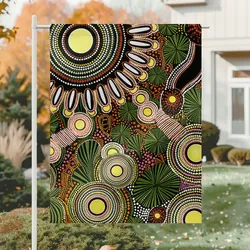 Aboriginal Dot Painting Garden Flag Bushland Green