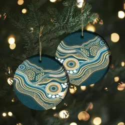 Aboriginal Dot Painting Ornament Water Pathways Dark Teal Rarrk Ceramic Ornament