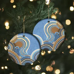 Aboriginal Dot Painting Ornament Waterhole Blue Ceramic Ornament