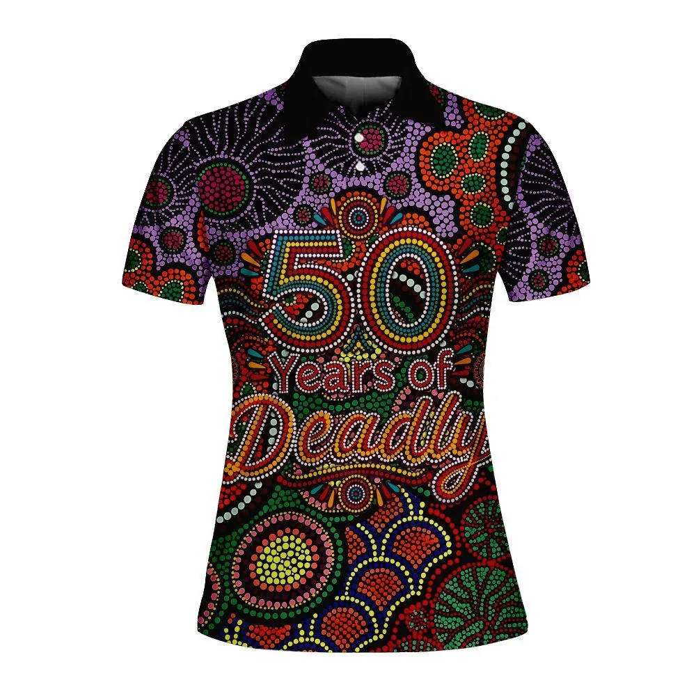 Aboriginal Dot Painting Women Polo Shirt NAIDOC Week 50 Years Of Deadly