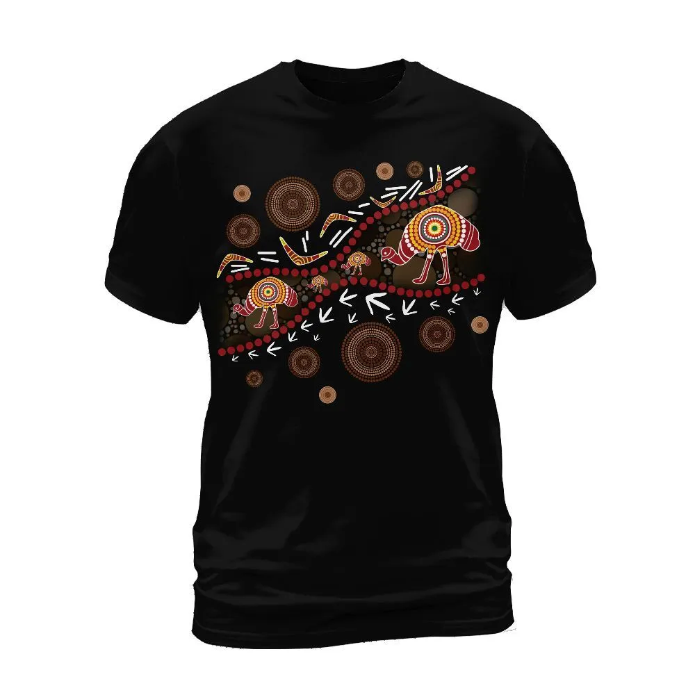 Aboriginal Dot Painting Men's Shirt Hunting Emu