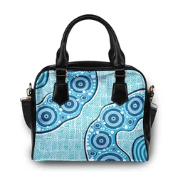 Aboriginal Dot Painting Shoulder Handbag Waterhole Blue Rarrk