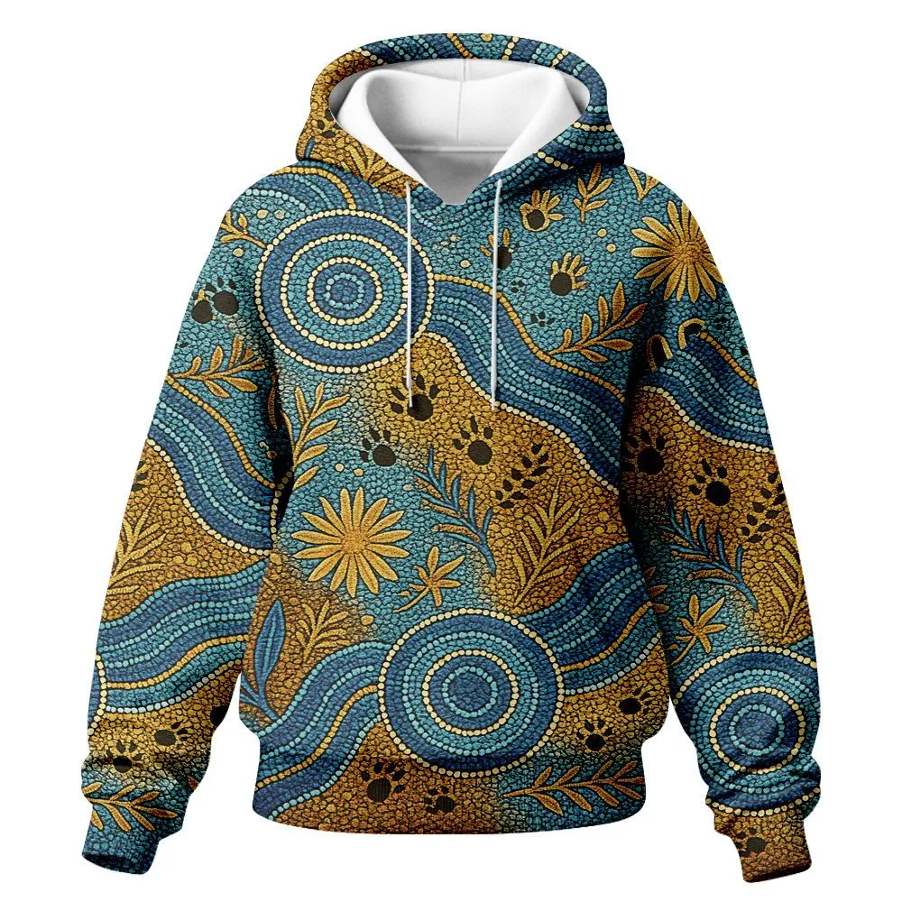Aboriginal Dot Painting Women Hoodie Waterhole And Plants Zip Up Hoodie