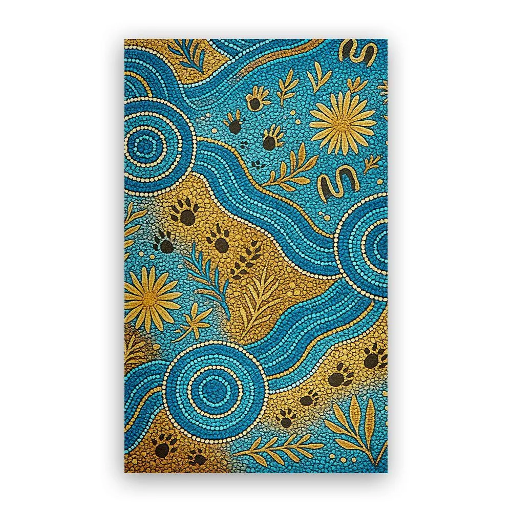 Aboriginal Dot Painting Carpet Rug Waterhole And Plants