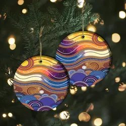 Aboriginal Dot Painting Ornament Ocean Journey Blue Ceramic Ornament