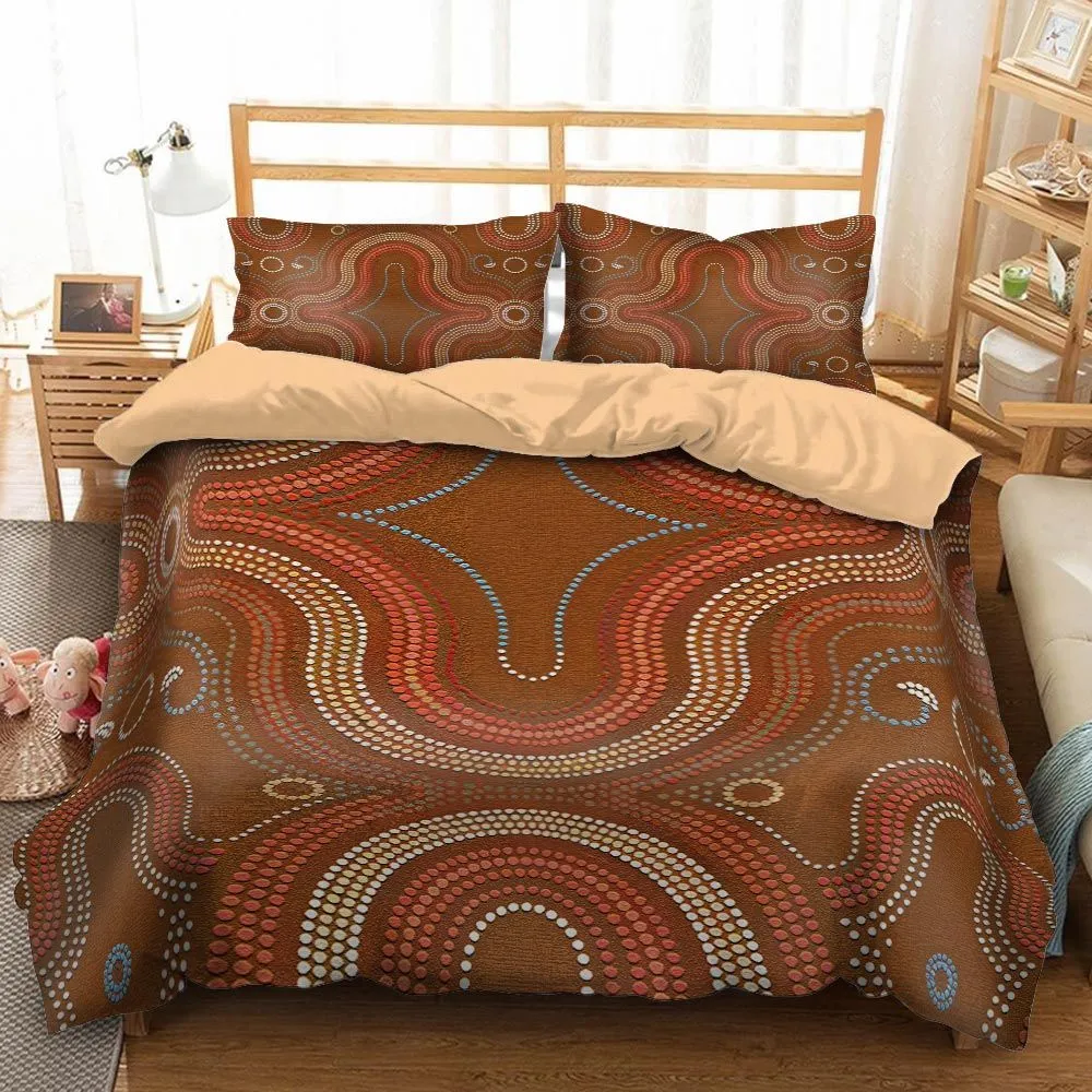 Aboriginal Dot Painting Bedding Sets Red Earth Paths