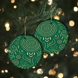 Aboriginal Dot Painting Ornament Plants Pattern Green Ceramic Ornament