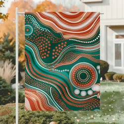 Aboriginal Dot Painting Garden Flag Running River Green Orange