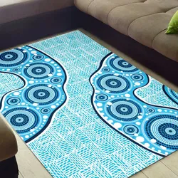 Aboriginal Dot Painting Carpet Rug Waterhole Blue Rarrk