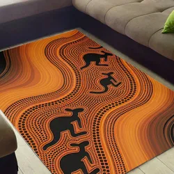Aboriginal Dot Painting Carpet Rug Kangaroo Burnt Orange
