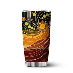Aboriginal Dot Painting Tumbler Meeting Place Red Dark Brown