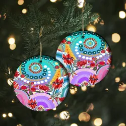 Aboriginal Urban Ornament Sturt’s Desert Pea And Waratah Ceramic Ornament