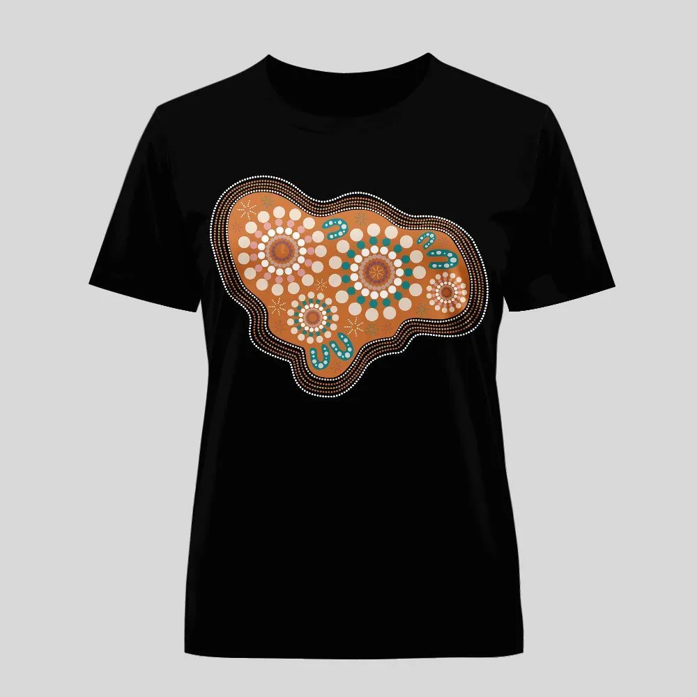 Aboriginal Dot Painting Women Shirt Waterhole Orange