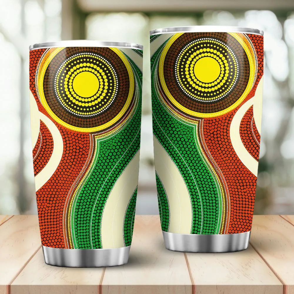 Aboriginal Dot Painting Tumbler Sun Flow Red And Green