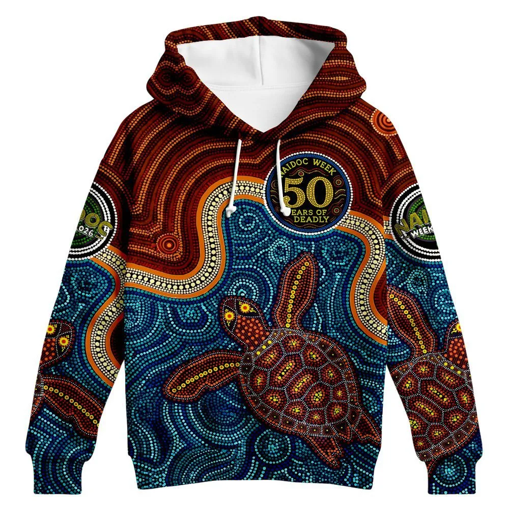 Aboriginal Dot Painting Hoodie Green Sea Turtle NaiDoc Festival 2026 Zip Up Hoodie