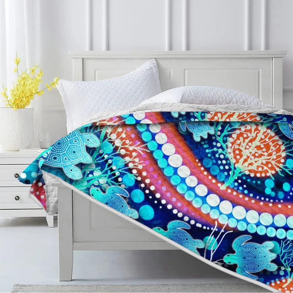 Aboriginal Dot Painting Quilt Turtle Waterhole Royal Blue