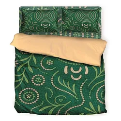 Aboriginal Dot Painting Bedding Set Plants Pattern Green