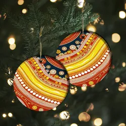 Aboriginal Dot Painting Ornament Running Water Plants Red Yellow Ceramic Ornament