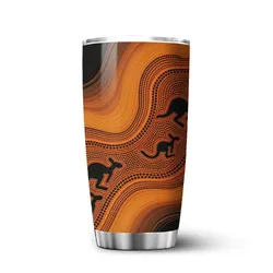 Aboriginal Dot Painting Tumbler Kangaroo Burnt Orange