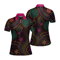 Aboriginal Dot Painting Women Polo Shirt Neon Songlines