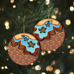 Aboriginal Dot Painting Ornament Turtle Orange Color Rarrk Ceramic Ornament