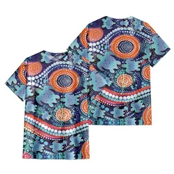 Aboriginal Dot Painting T-Shirt Turtle Waterhole Royal Blue