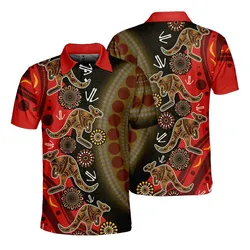 Aboriginal Dot Painting Men's Polo Shirt Running Hunting Kangaroo Black Red