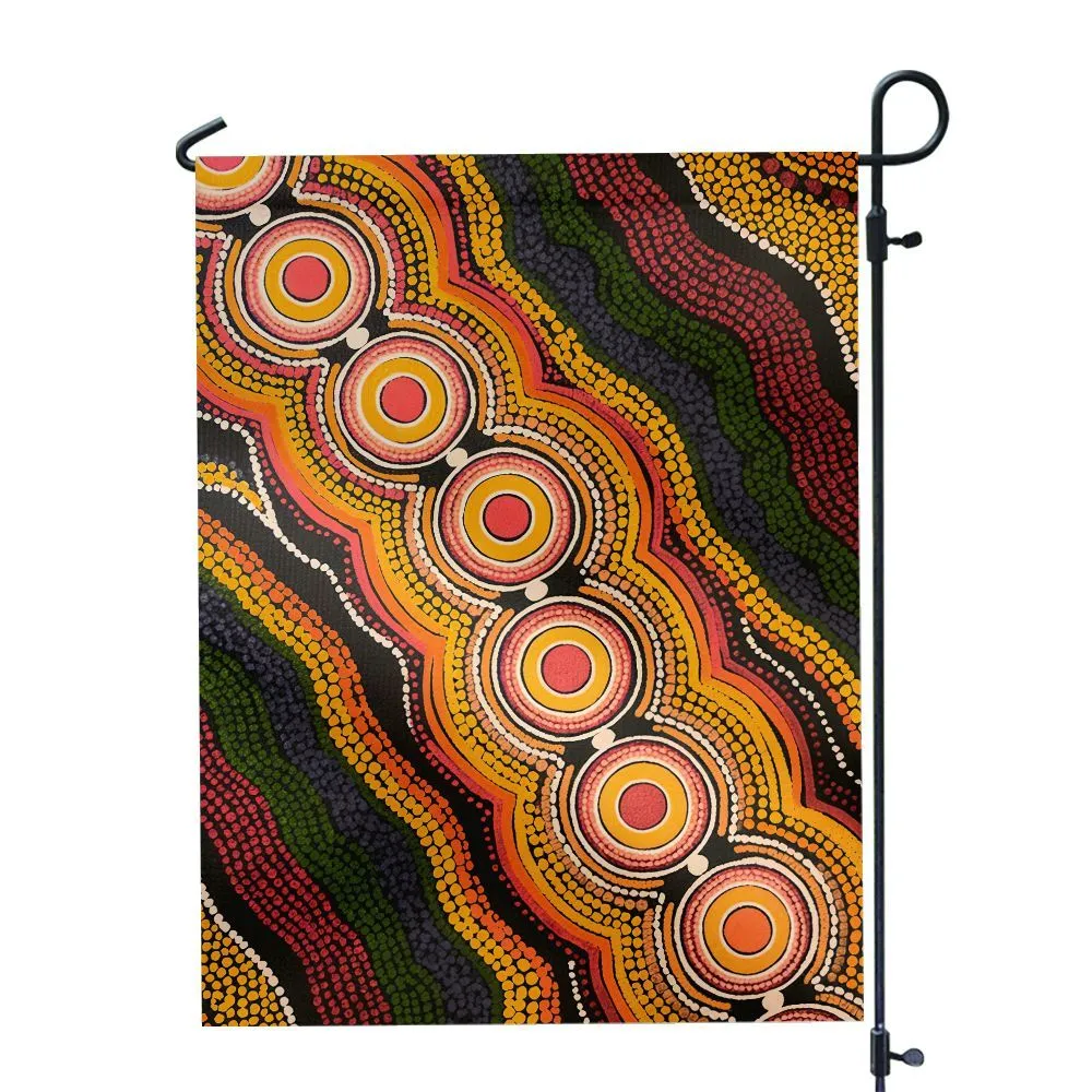 Aboriginal Dot Painting Garden Flag Flowlines Rust