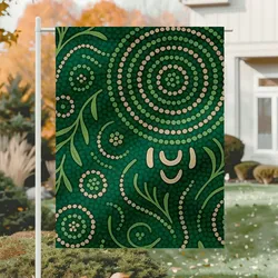 Aboriginal Dot Painting Garden Flag Plants Pattern Green