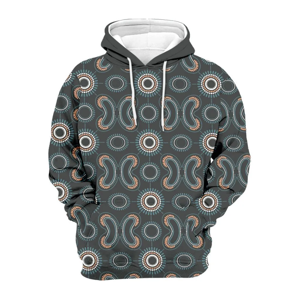 Aboriginal Dot Painting Men's Hoodie Boomerang Pattren Navy Blue Zip Up Hoodie