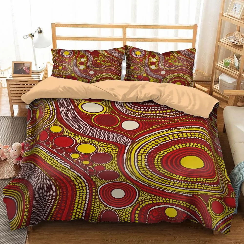 Aboriginal Dot Painting Bedding Set Circles Of Connection Red