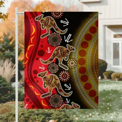 Aboriginal Dot Painting Garden Flag Running Hunting Kangaroo Black Red