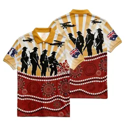 Lest We Forget Polo Shirt Aboriginal Soldier Sunset Red Poppy