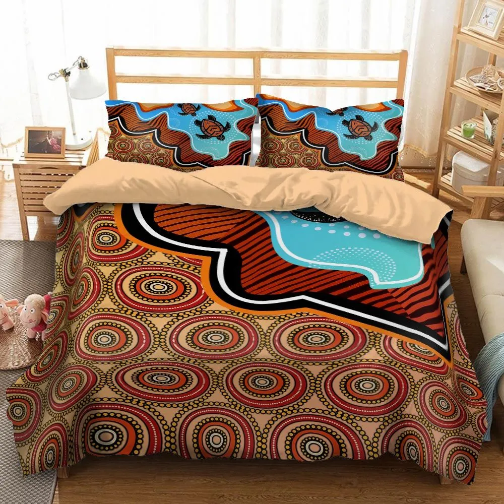 Aboriginal Dot Painting Bedding Set Turtle Orange Color Rarrk