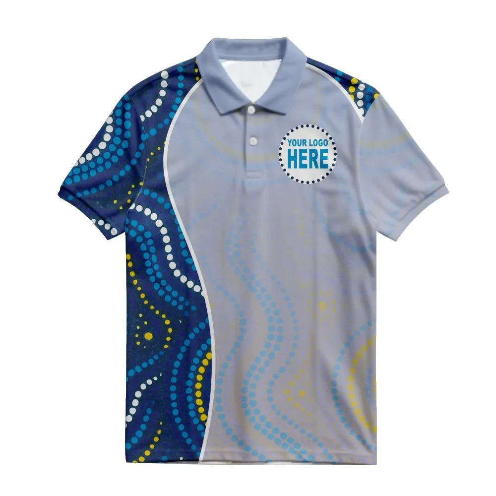 Aboriginal Dot Painting Custom Logo Polo Shirt Running Water Royal Blue