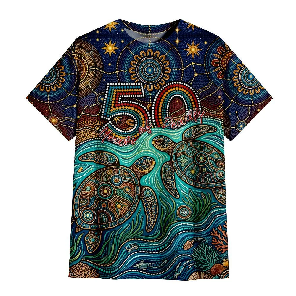 Aboriginal Dot Painting T-Shirt NAIDOC 2026 Green Sea Turtle Dot Artwork