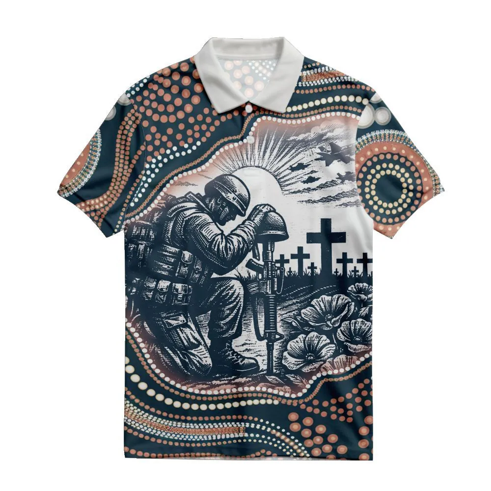 Lest We Forget Polo Shirt Aboriginal Soldier Military Veteran Art