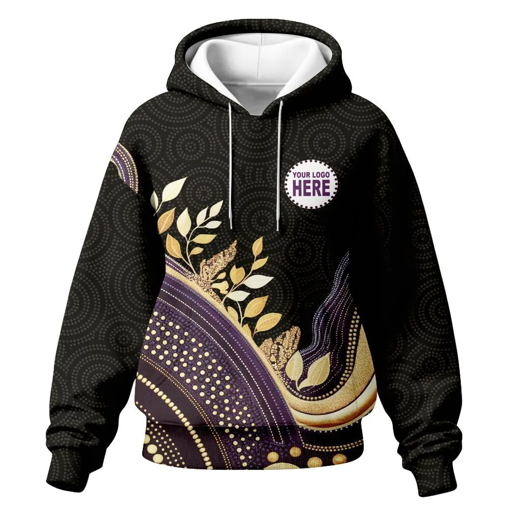 Aboriginal Dot Painting Custom Logo Women's Hoodie Running Waterhole Purple Urban Zip Up Hoodie