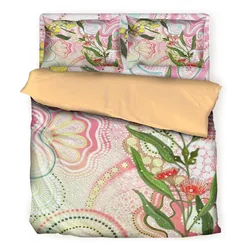 Aboriginal Urban Bedding Set Wattle Eucalyptus Blossom Peach Pastel