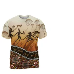 Aboriginal Dot Painting Men's T-Shirt Hunting Kangaroo Orange Brown