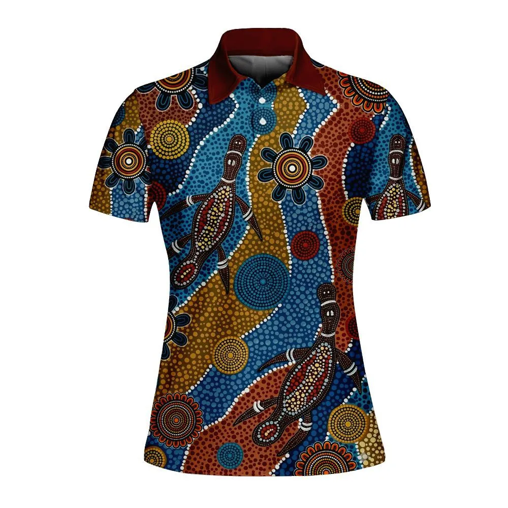 Aboriginal Dot Painting Women Polo Shirt NAIDOC 2026 Platypus Dot