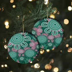 Aboriginal Dot Painting Quilt Spirit Bushland Deep Green Ceramic Ornament