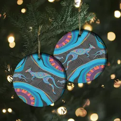 Aboriginal Rarrk Ornament Kangaroo Symbol Blue Ceramic Ornament