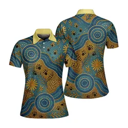 Aboriginal Dot Painting Women Polo Shirt Waterhole And Plants