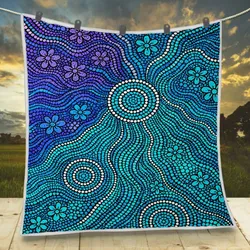 Aboriginal Dot Painting Quilt Flow Of The Sea Blue