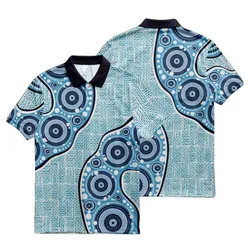 Aboriginal Dot Painting Polo Shirt Waterhole Blue Rarrk