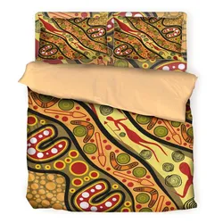 Aboriginal Dot Painting Bedding Set Hunting Journey Ochre