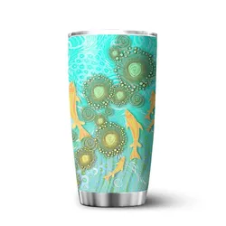 Aboriginal Dot Painting Tumbler Fish Blue