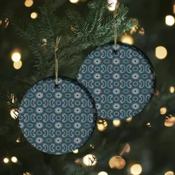 Aboriginal Dot Painting Ornament Boomerang Pattren Navy Blue Ceramic Ornament