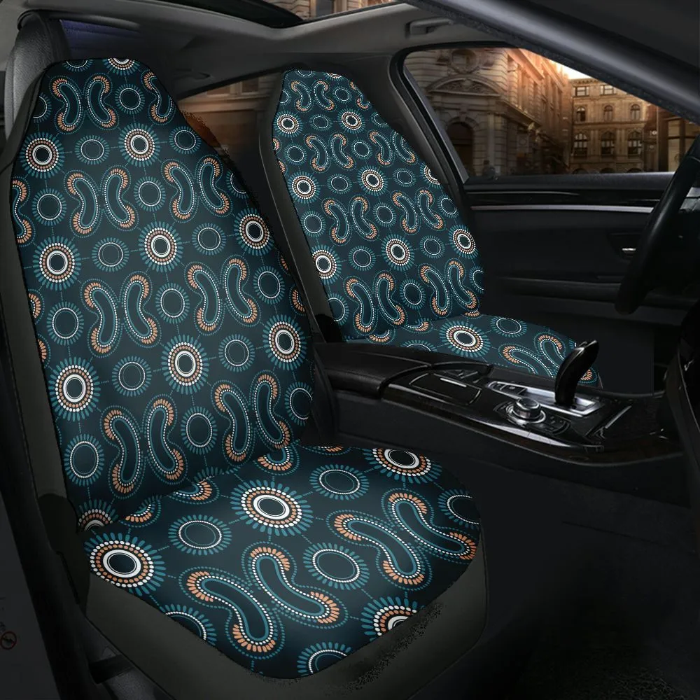 Aboriginal Dot Painting Car Seat Cover Boomerang Pattren Navy Blue